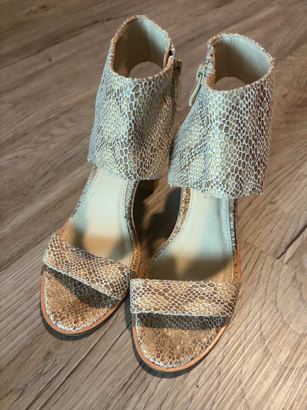 Very Volatile Snake-Print Ankle Cuff Heels